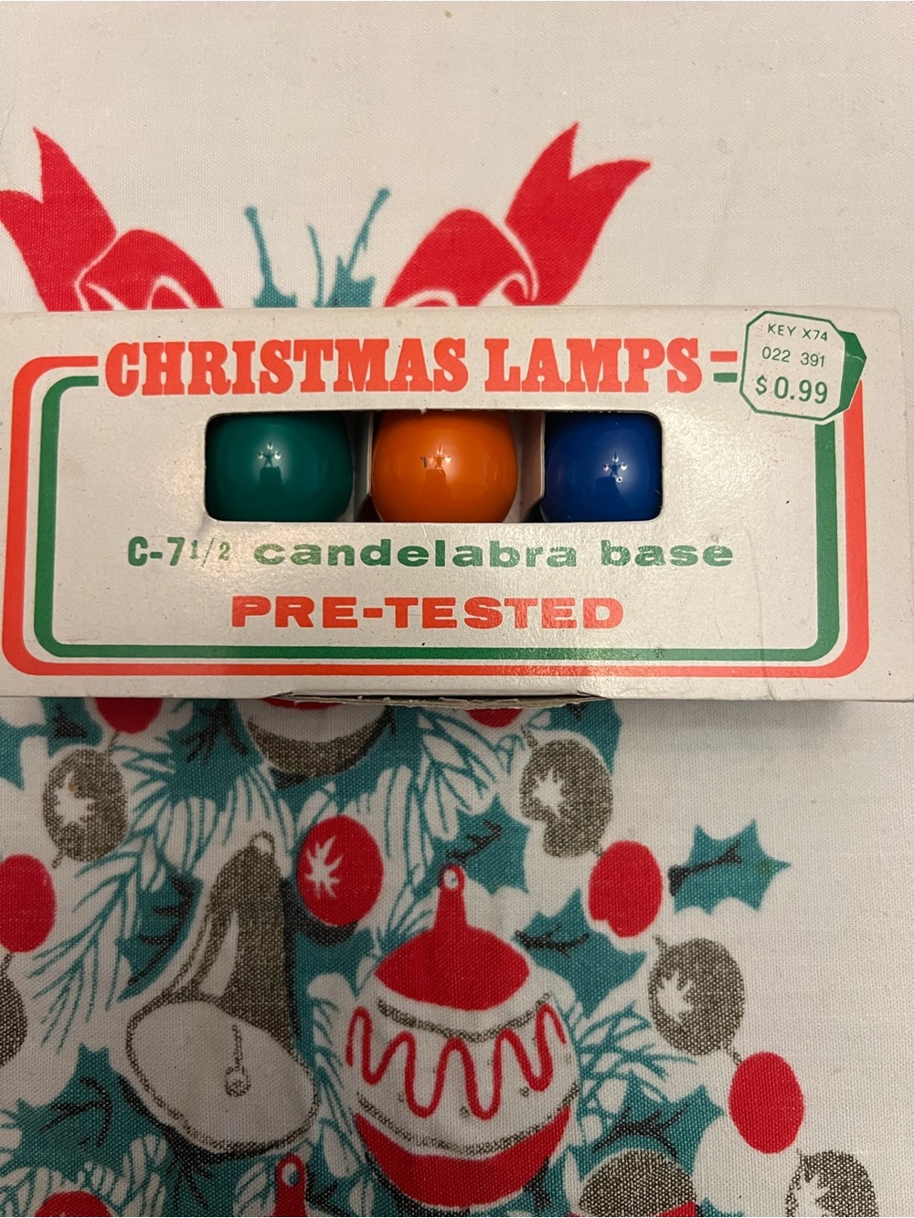 Vintage Christmas Lamps C-7/1/2 Candelabra Base - Teal, Orange, Blue